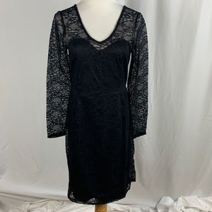 NWT Black Long Sleeve Lined Stretch Lace Sheath Dress